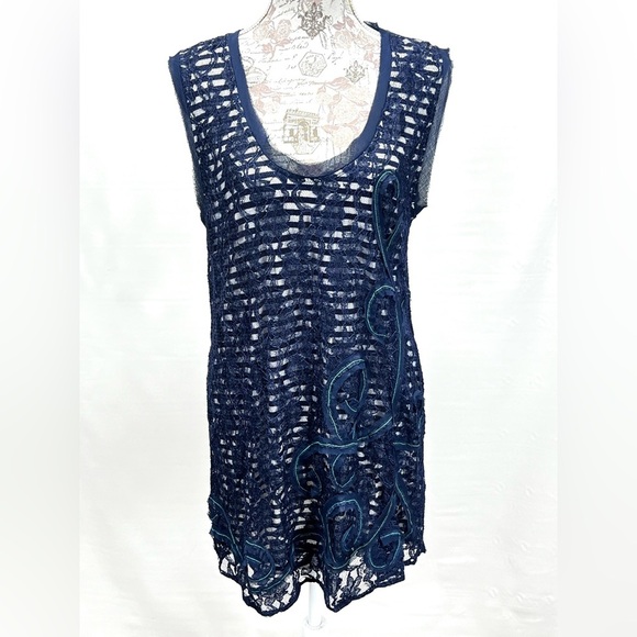 MEADOW‎ RUE for ANTHROPOLOGIE Navy blue lace tunic top size XL. - Picture 3 of 14